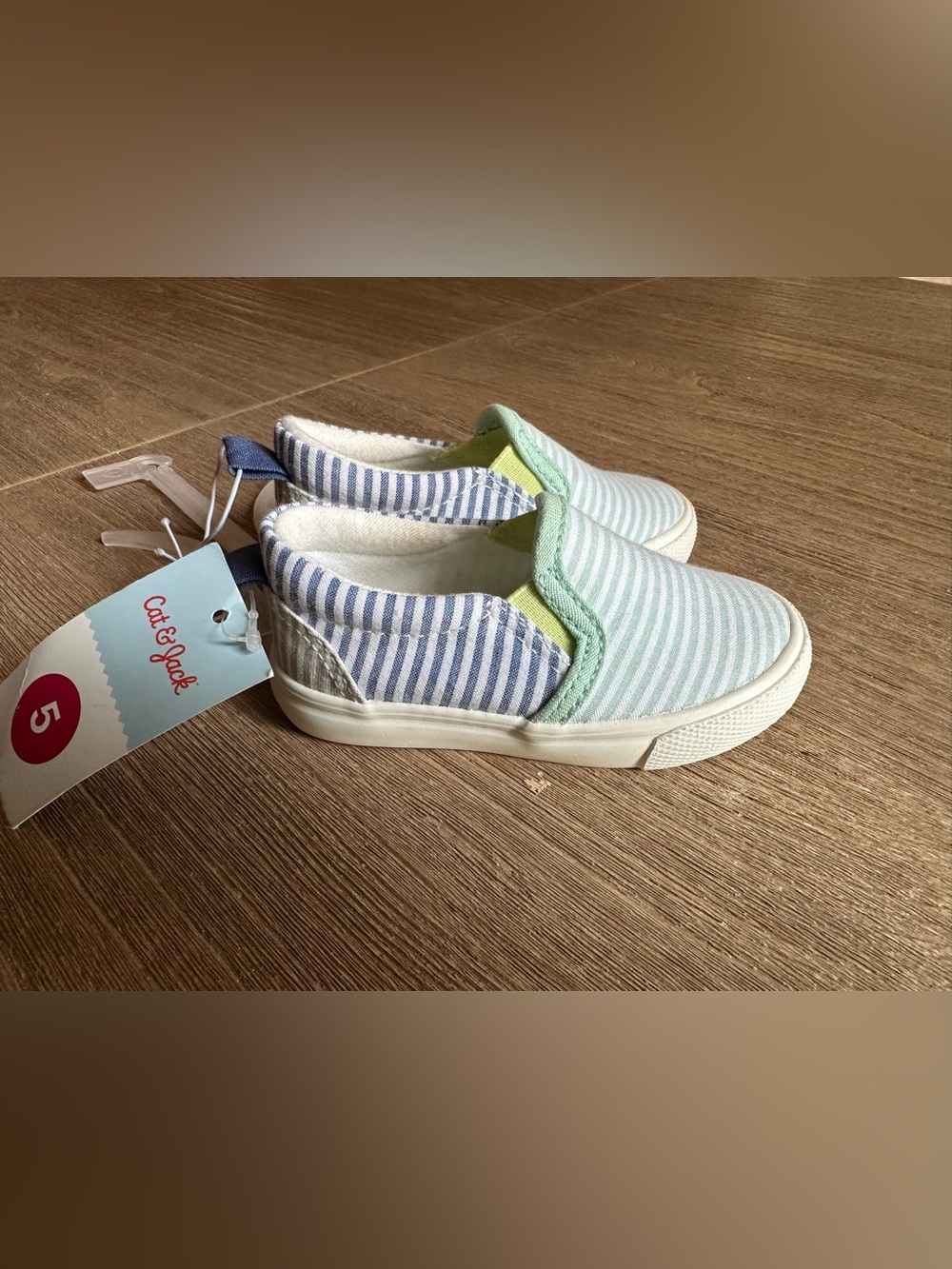 NWT Cat & Jack Kids' Mint Green and Blue Striped Slip-On Shoes